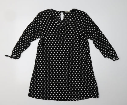 Papaya Womens Black Polka Dot Viscose A-Line  Size 10 V-Neck