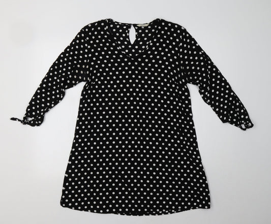 Papaya Womens Black Polka Dot Viscose A-Line  Size 10 V-Neck