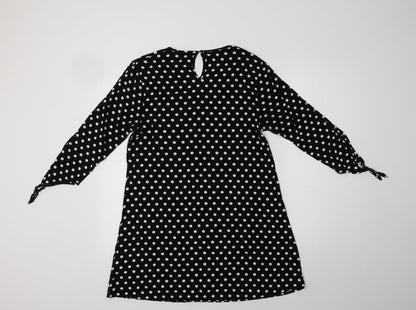 Papaya Womens Black Polka Dot Viscose A-Line  Size 10 V-Neck