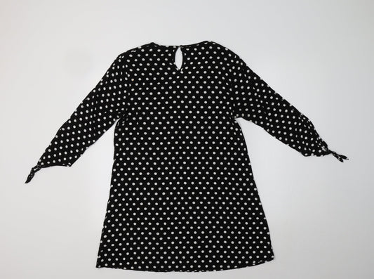 Papaya Womens Black Polka Dot Viscose A-Line  Size 10 V-Neck