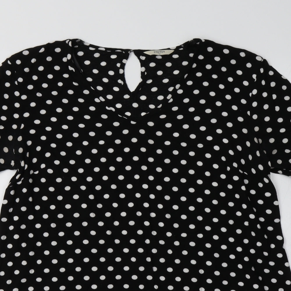 Papaya Womens Black Polka Dot Viscose A-Line  Size 10 V-Neck