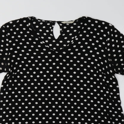 Papaya Womens Black Polka Dot Viscose A-Line  Size 10 V-Neck