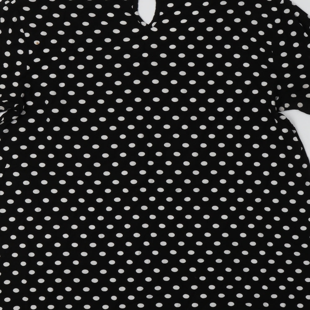 Papaya Womens Black Polka Dot Viscose A-Line  Size 10 V-Neck