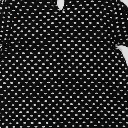 Papaya Womens Black Polka Dot Viscose A-Line  Size 10 V-Neck