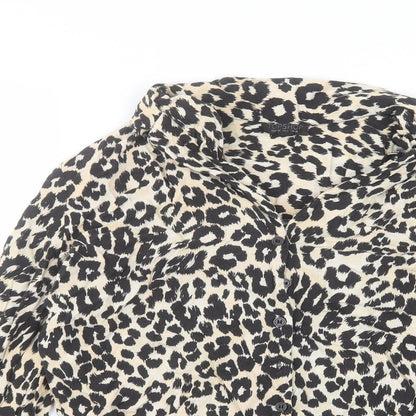 Topshop Womens Brown Animal Print Viscose Basic Button-Up Size 10