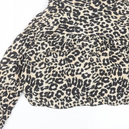 Topshop Womens Brown Animal Print Viscose Basic Button-Up Size 10