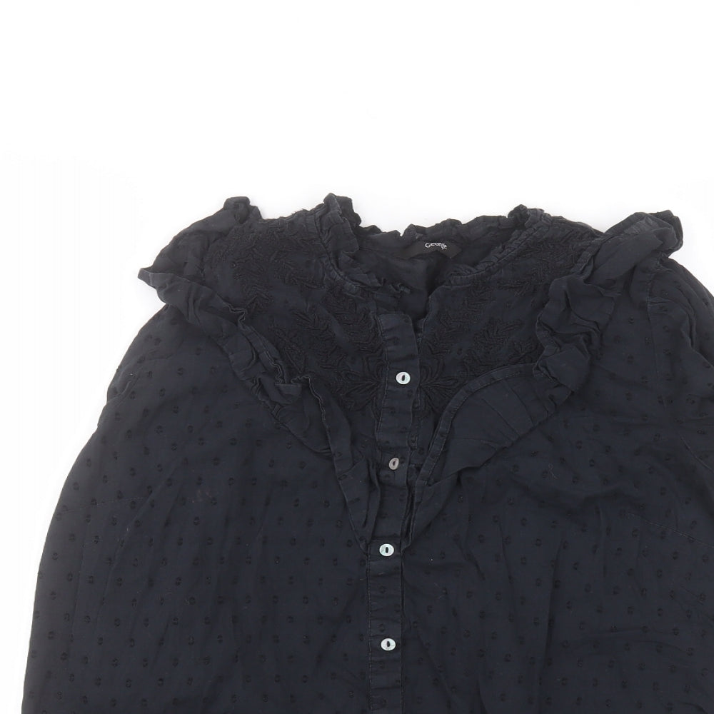 George Womens Blue  Cotton Basic Button-Up Size 10