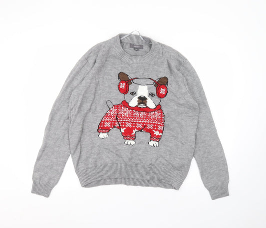 Primark Womens Grey Round Neck  Acrylic Pullover Jumper Size M