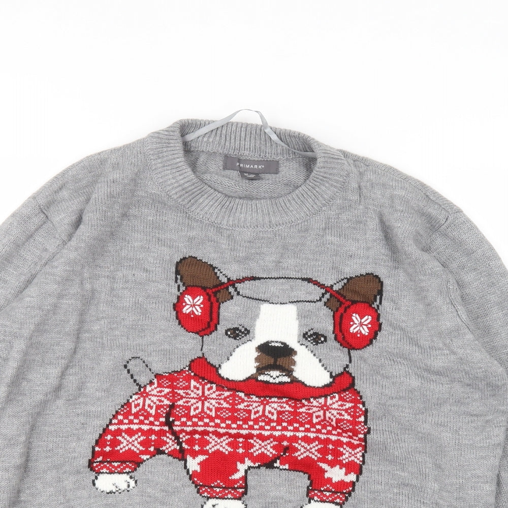 Primark Womens Grey Round Neck  Acrylic Pullover Jumper Size M