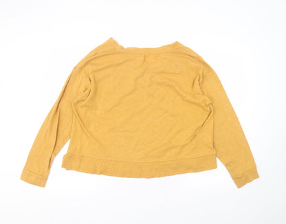 Bershka Womens Yellow V-Neck  Cotton Pullover Jumper Size M