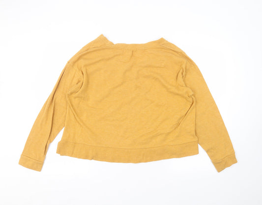 Bershka Womens Yellow V-Neck  Cotton Pullover Jumper Size M