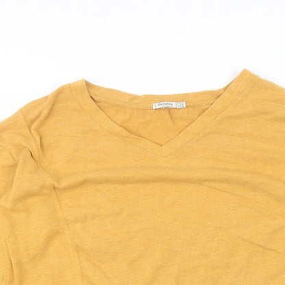 Bershka Womens Yellow V-Neck  Cotton Pullover Jumper Size M
