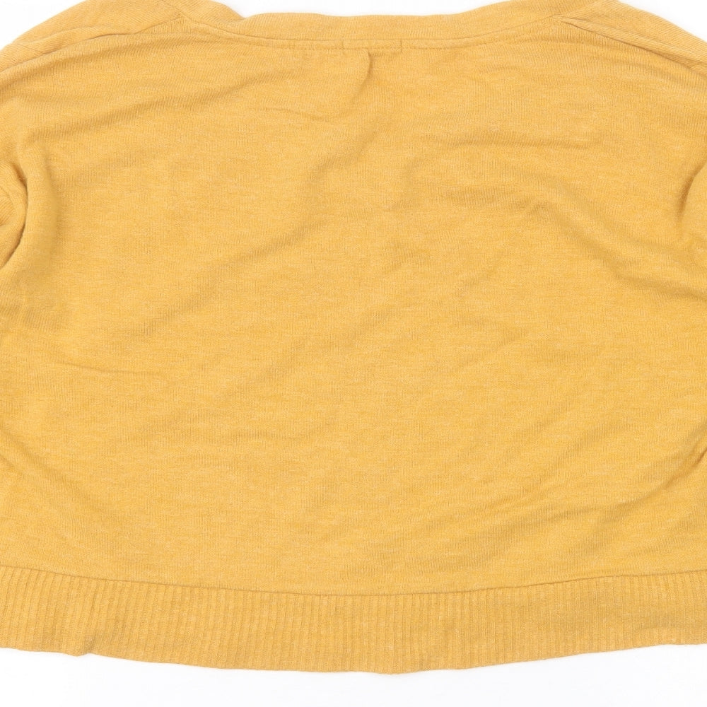 Bershka Womens Yellow V-Neck  Cotton Pullover Jumper Size M