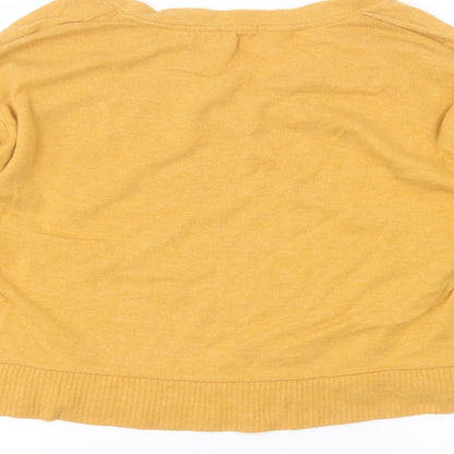Bershka Womens Yellow V-Neck  Cotton Pullover Jumper Size M