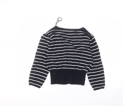 Preworn Womens Blue V-Neck Striped Cotton Cardigan Jumper Size 14