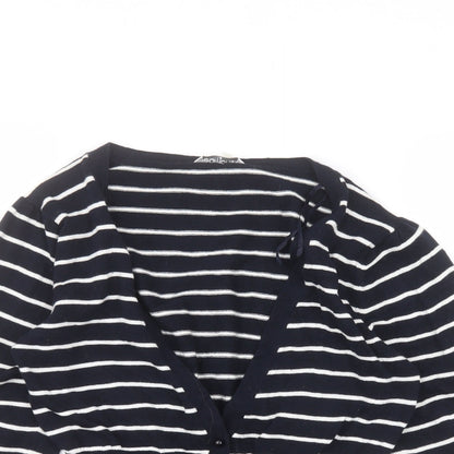 Preworn Womens Blue V-Neck Striped Cotton Cardigan Jumper Size 14