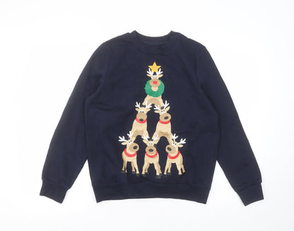 Avenue Womens Blue Round Neck  Cotton Pullover Jumper Size S