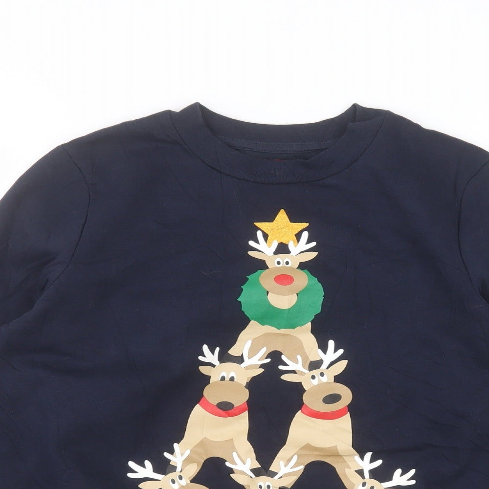 Avenue Womens Blue Round Neck  Cotton Pullover Jumper Size S