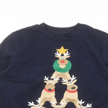 Avenue Womens Blue Round Neck  Cotton Pullover Jumper Size S