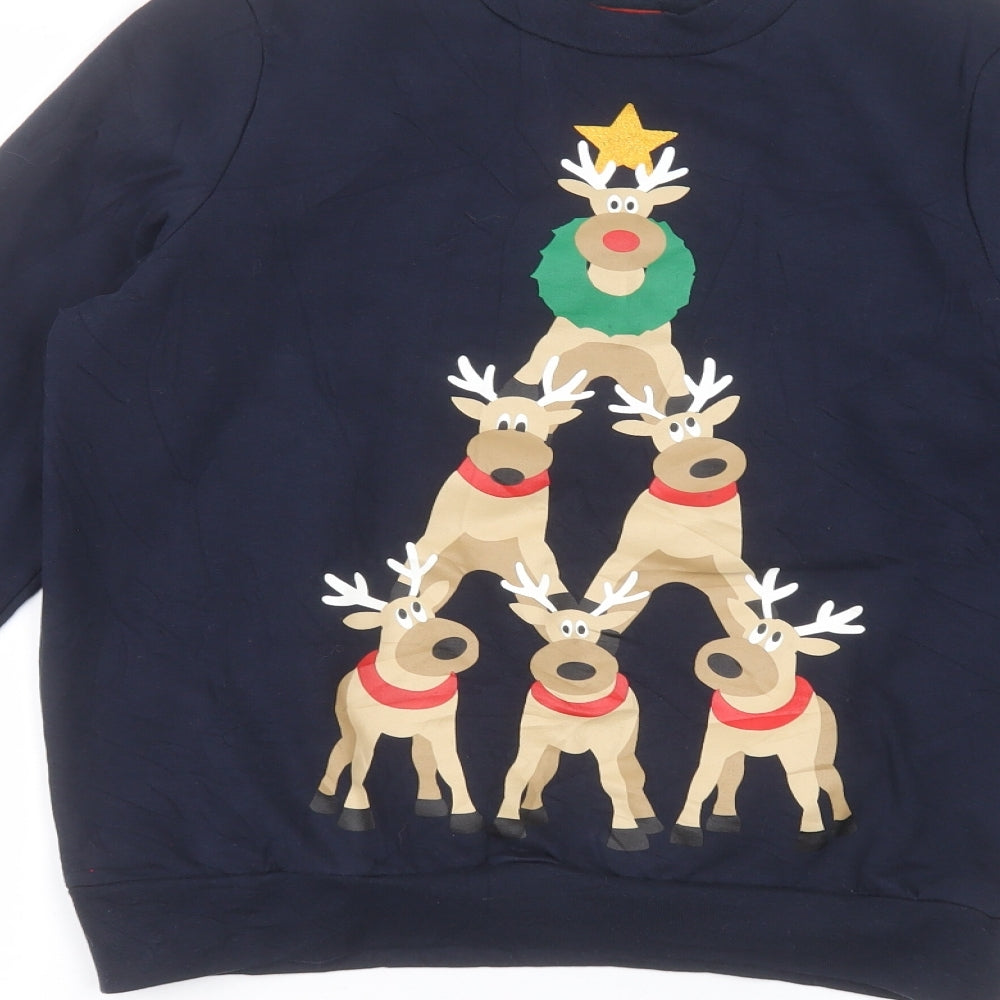 Avenue Womens Blue Round Neck  Cotton Pullover Jumper Size S