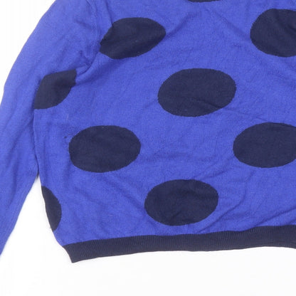 Dickens & jones Womens Blue Polka Dot Nylon Basic T-Shirt Size S Round Neck