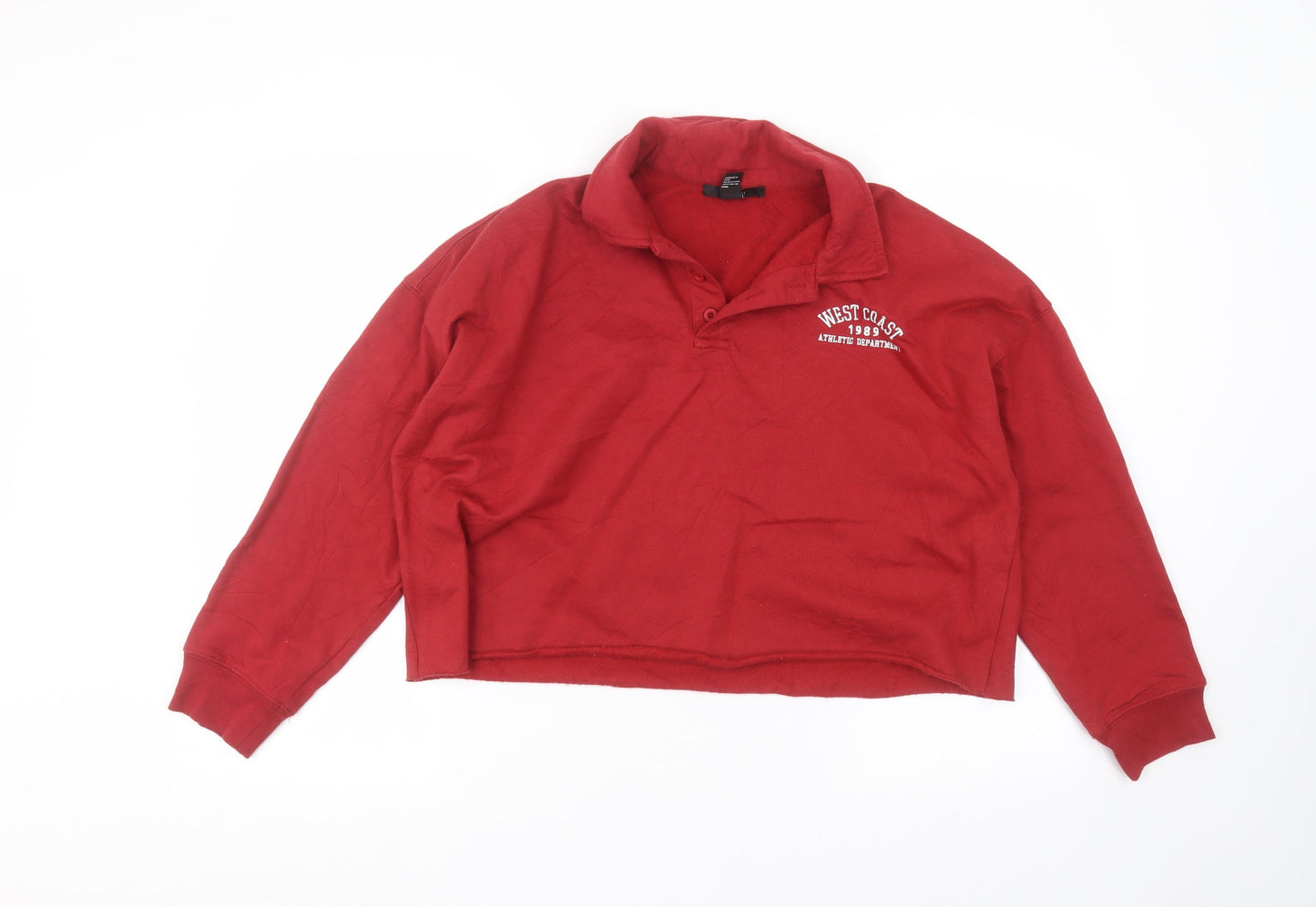 FOREVER 21 Womens Red Collared  Cotton Pullover Jumper Size L