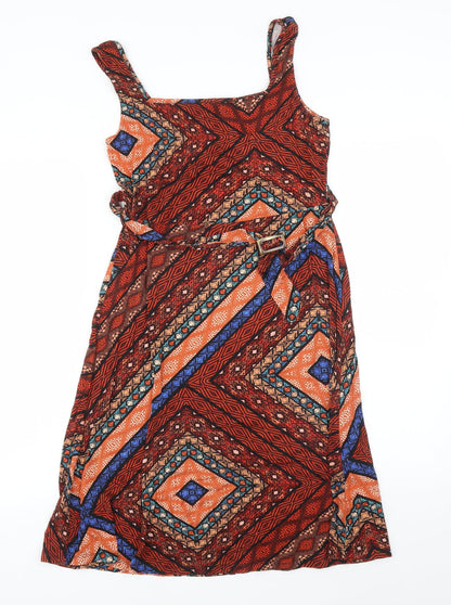 TU Womens Multicoloured Geometric Viscose A-Line  Size 10