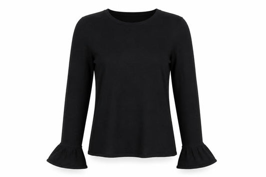 Front view of VILA women’s black cotton basic t-shirt, size L, round neck