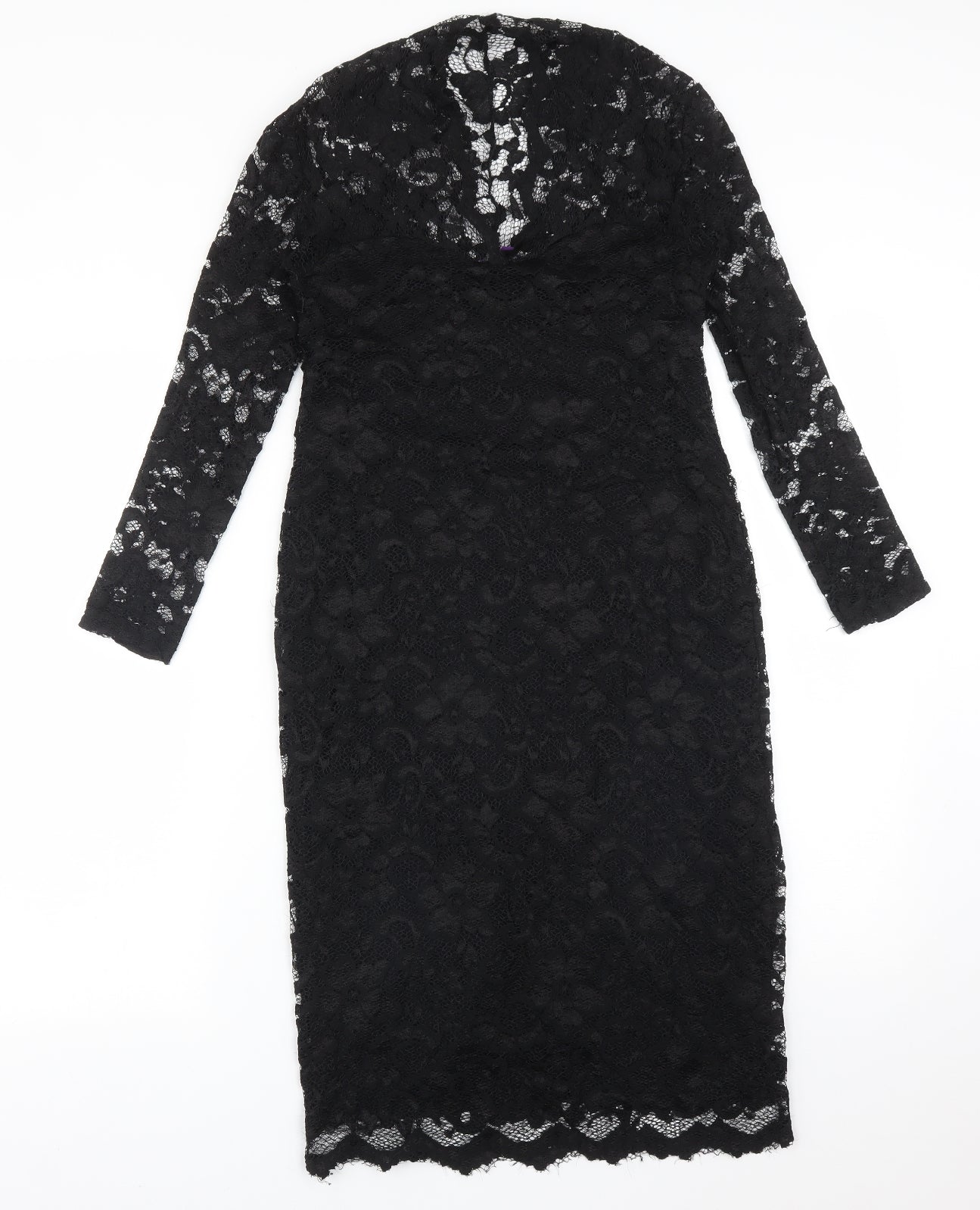 ASOS Womens Black Floral Nylon Bodycon  Size 8 V-Neck