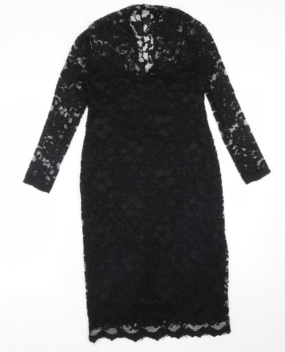 ASOS Womens Black Floral Nylon Bodycon  Size 8 V-Neck