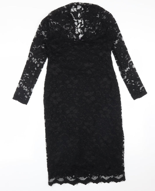 ASOS Womens Black Floral Nylon Bodycon  Size 8 V-Neck