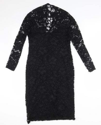 ASOS Womens Black Floral Nylon Bodycon  Size 8 V-Neck