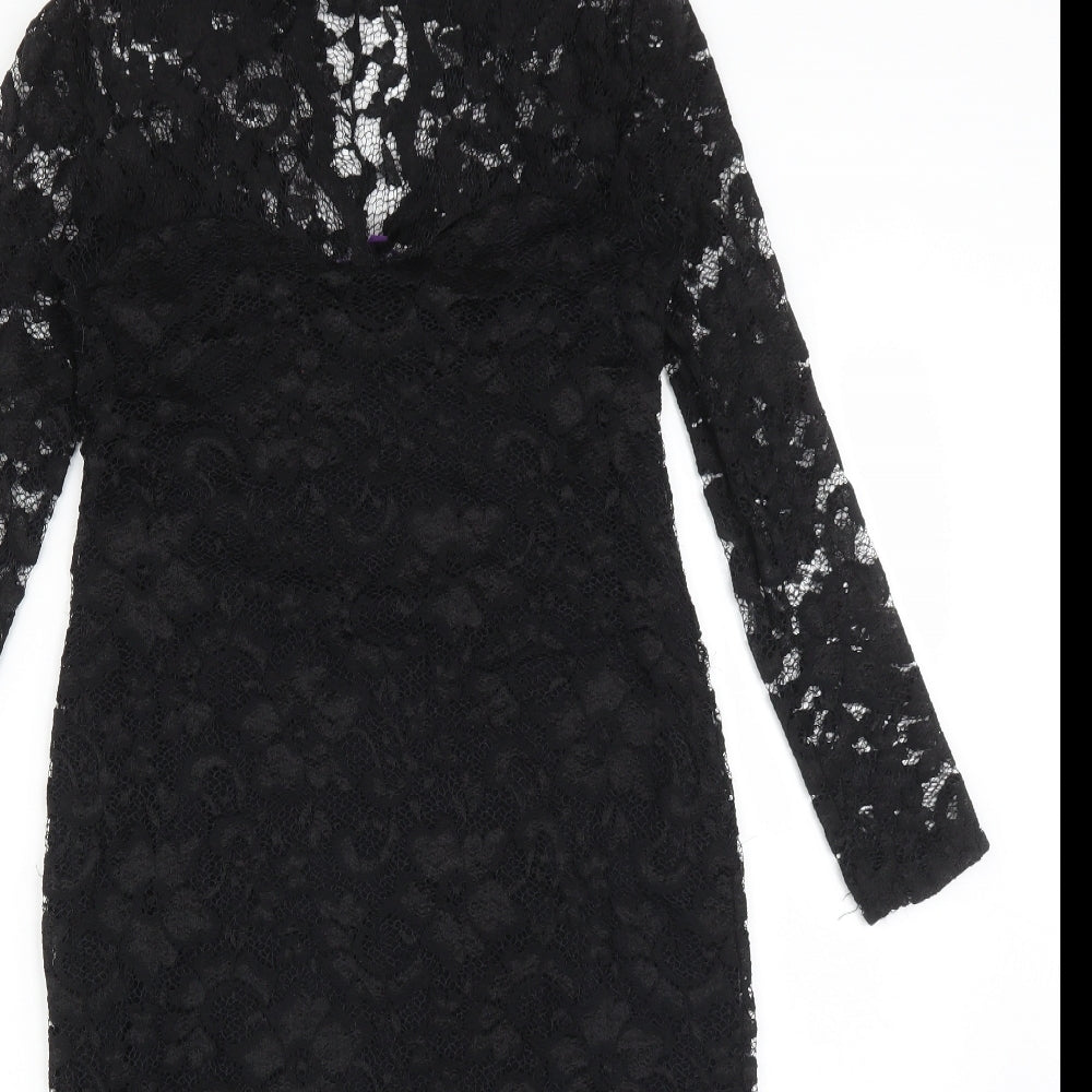 ASOS Womens Black Floral Nylon Bodycon  Size 8 V-Neck