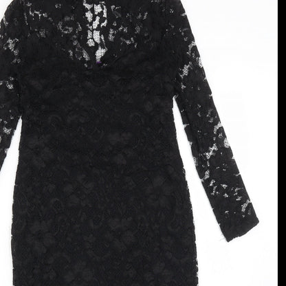 ASOS Womens Black Floral Nylon Bodycon  Size 8 V-Neck