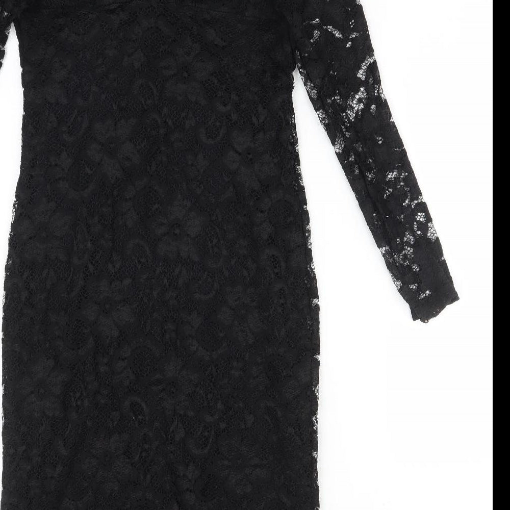 ASOS Womens Black Floral Nylon Bodycon  Size 8 V-Neck