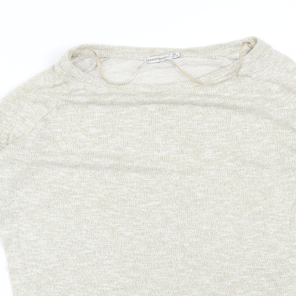 Womens UK Size XS Bershka Beige Basic T-Shirt