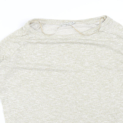 Womens UK Size XS Bershka Beige Basic T-Shirt