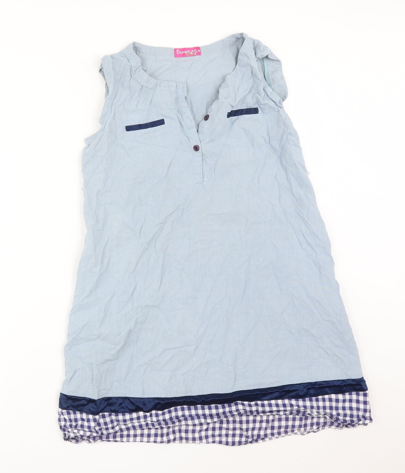 BUMPS Womens Blue Check  Basic T-Shirt Size M Round Neck