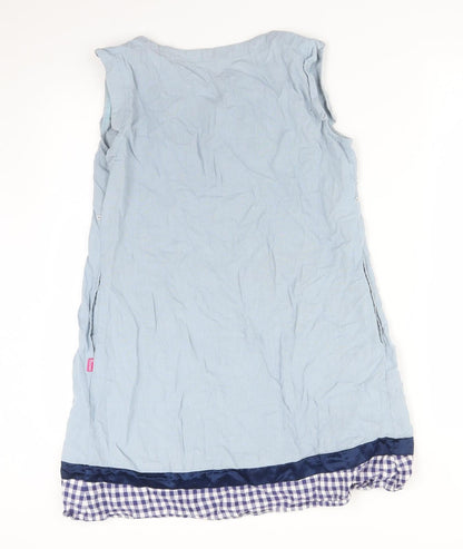 BUMPS Womens Blue Check  Basic T-Shirt Size M Round Neck
