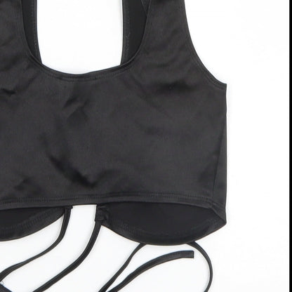 Womens UK Size 6 Flounce Black Basic T-Shirt