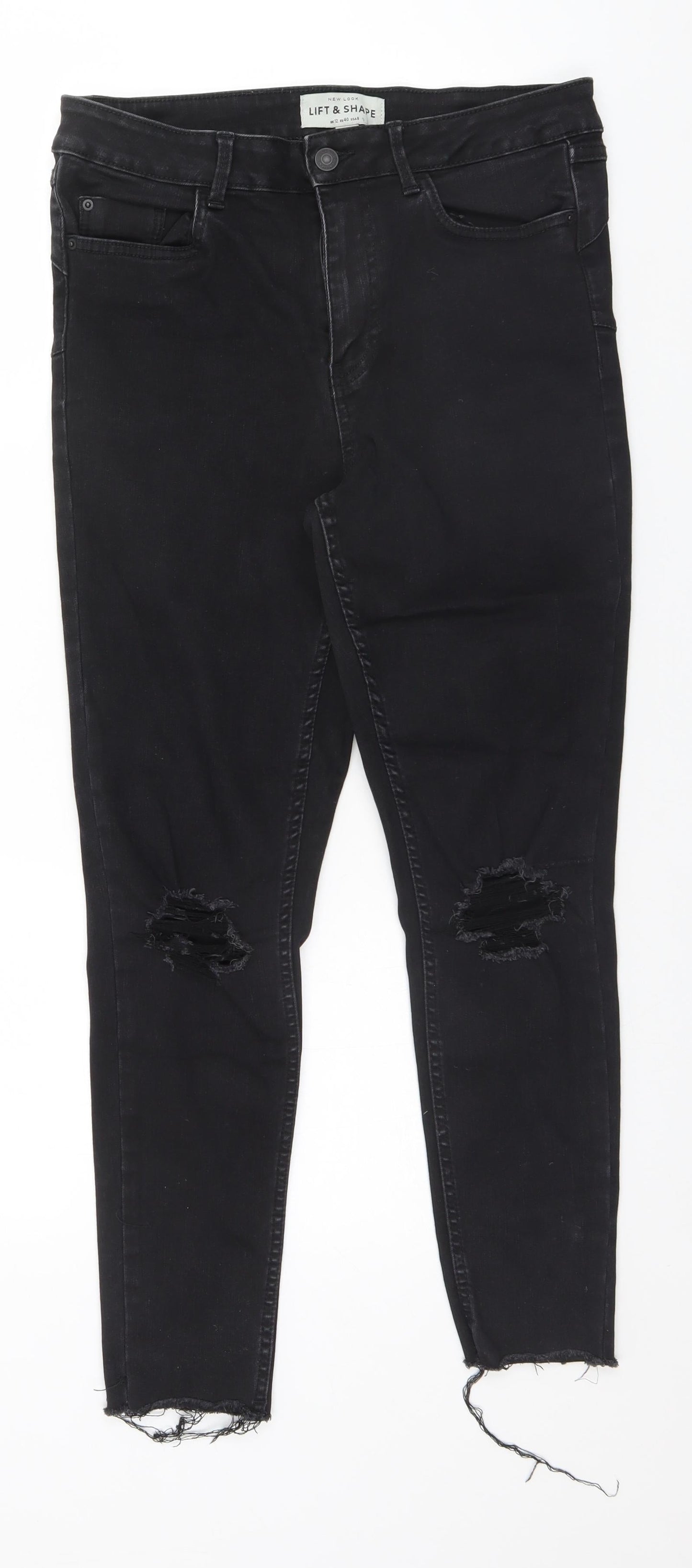 New Look Womens Black  Cotton Straight Jeans Size 12 L25 in Regular