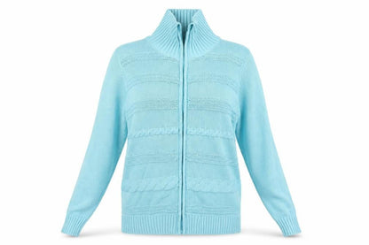 Bonmarché Womens Blue High Neck Cotton Full Zip Jumper Size M