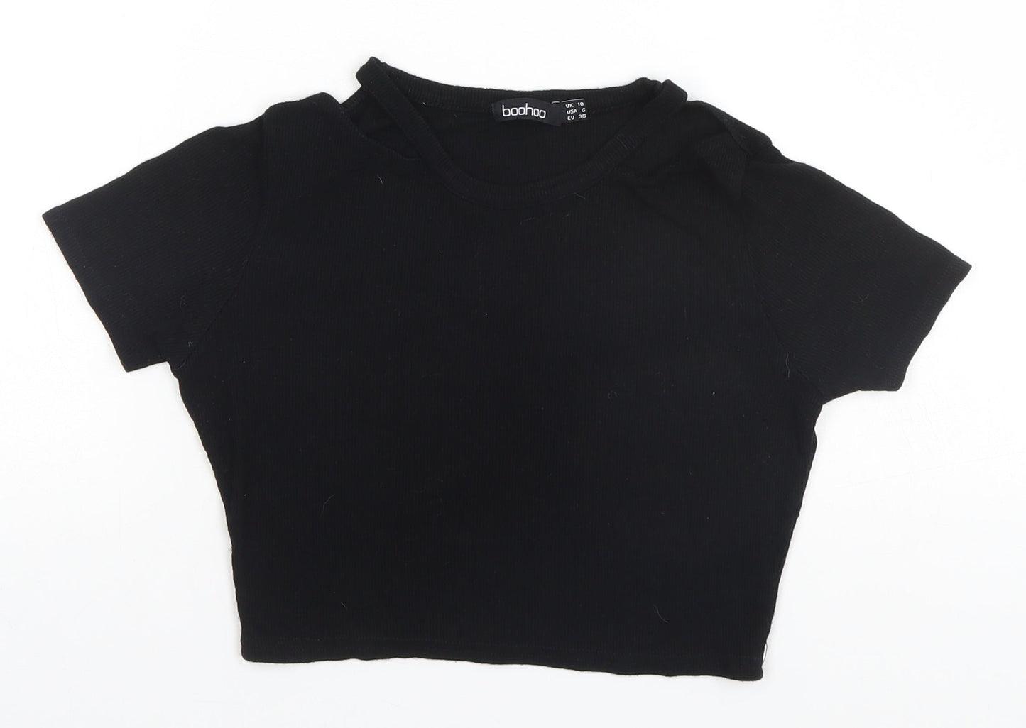 Boohoo Womens Black  Polyester Basic T-Shirt Size 10 Round Neck