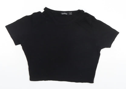 Boohoo Womens Black  Polyester Basic T-Shirt Size 10 Round Neck