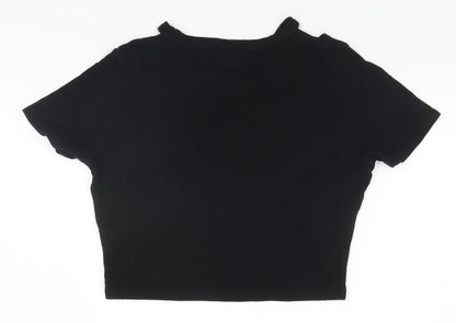 Boohoo Womens Black  Polyester Basic T-Shirt Size 10 Round Neck