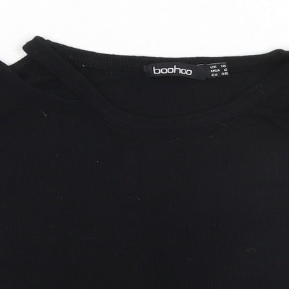 Boohoo Womens Black  Polyester Basic T-Shirt Size 10 Round Neck