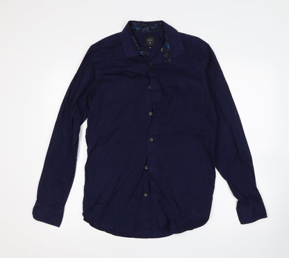 Silver Eight Mens Blue  Cotton  Button-Up Size M Collared