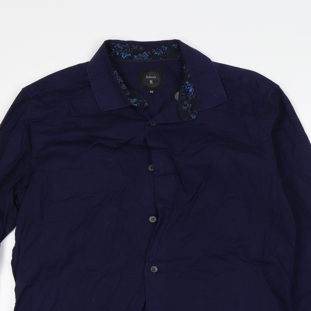 Silver Eight Mens Blue  Cotton  Button-Up Size M Collared