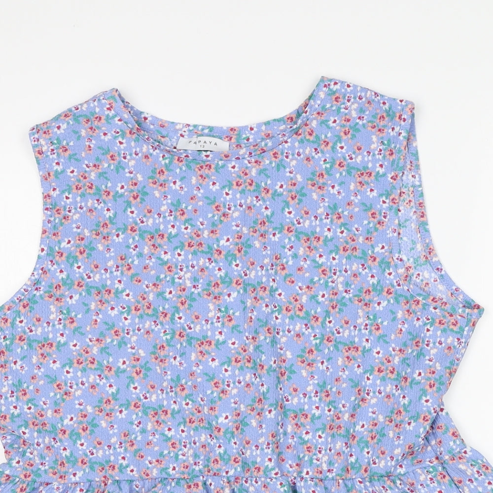 Papaya Womens Multicoloured Floral Polyester Basic Blouse Size 12 Round Neck