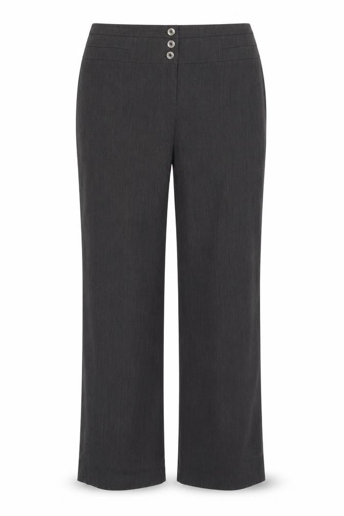 Front view of Collection women’s grey polyester dress pants trousers, size UK 14, 31-inch leg regular